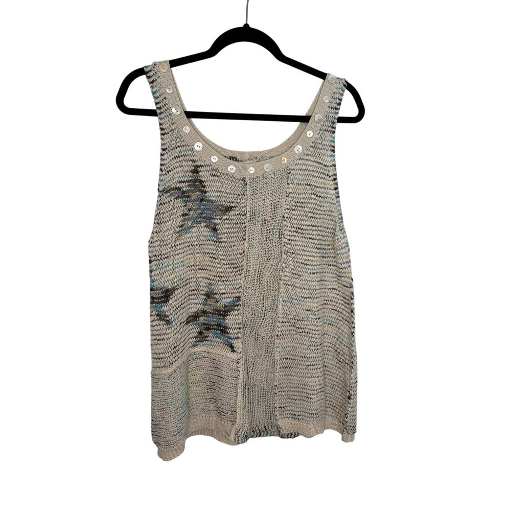 POL Beige Knit Button Trim Tank Top Women’s Size M Boho Textured Sweater
